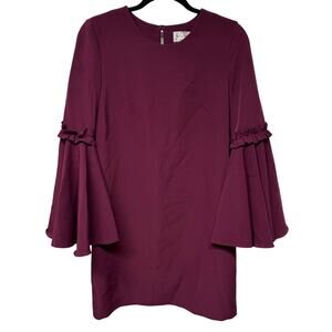 Milly Cady Burgundy Wine Red Bell Statement Sleeve Mini Dress L/S Size 6 Small
